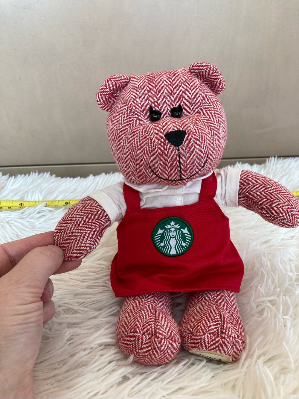 2016 Starbucks Red Patterned Plush Bear with Red Apron
